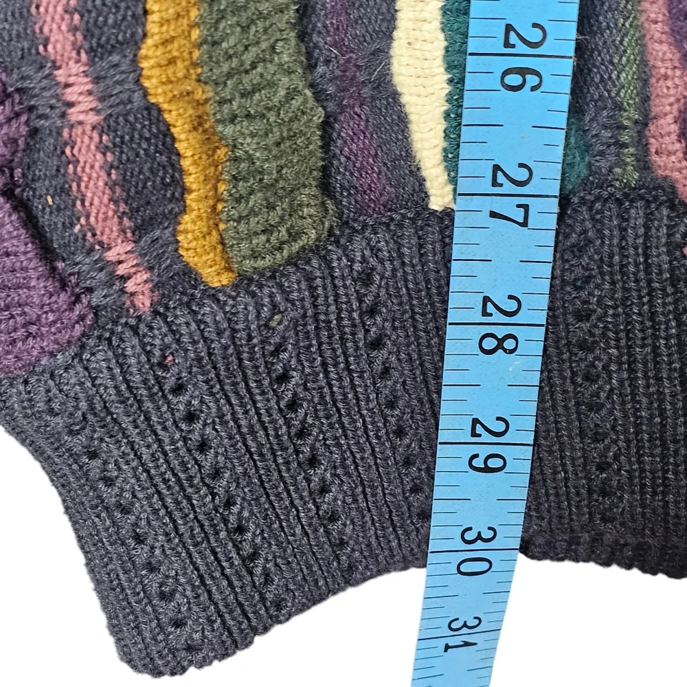 Y2K Structure 3D Multi-Colored Striped Crew Neck Cotton Size Mens L - Picture 7 of 10